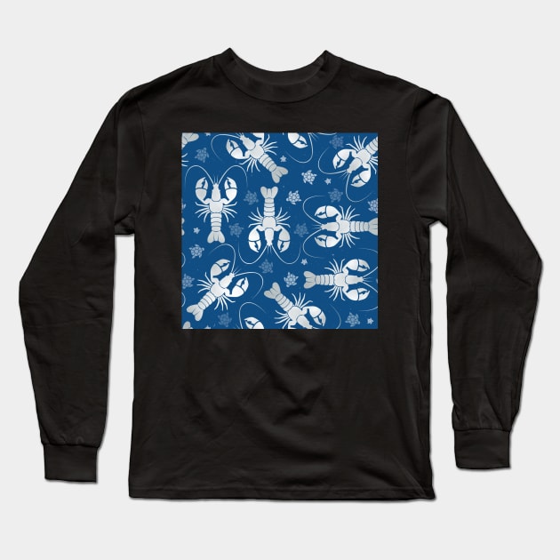 lobster love silver on dark blue Long Sleeve T-Shirt by colorofmagic